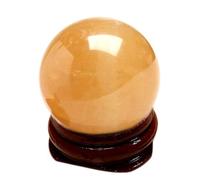 DECORN Boule de Quartz de Calcite Jaune Naturel Sphère Citrine Guérison des Ornements de Sculpture en Pierre cristalline Implication Richesse et succès, avec Support en Bois,Diameter 2.0"