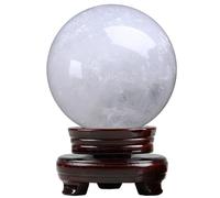 DECORN Boule de sphère de Cristal de Quartz Blanc avec Support en Bois, Figurine de Sculpture de Boule de Pierre précieuse de guérison de Boule de Calcite Naturelle Spécimens de minéraux,Dia.50mm