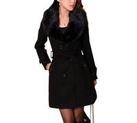 Femme Caban femme laine Double breasted Chaud Manches Longues Manteau d'hiver Mélange de laine Veste Trench blouson à Capuche
