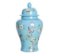 DECORN Pot de Gingembre Chinois avec Couvercle Style Antique - Vase Traditionnel en Porcelaine avec Oiseaux - Pots Couverts en céramique pour la Table décorative à la Maison,Bleu,7.3" Dia x 13.8" H