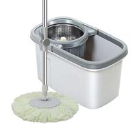 DECORN Spin Mop et Seau avec Ensemble essoreuse, Tête de vadrouille rotative à 360° avec 5 recharges de vadrouille en Microfibre et Manche en Acier Inoxydable,Gris