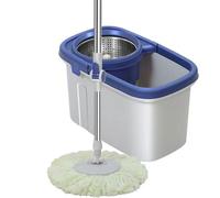 DECORN Spin Mop et Seau avec Ensemble essoreuse, Tête de vadrouille rotative à 360° avec 5 recharges de vadrouille en Microfibre et Manche en Acier Inoxydable,Bleu