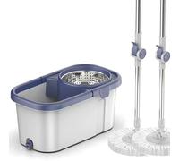 DECORN Spin Mop et Seau avec essoreuse pour la Maison, Système de vadrouille rotative en Microfibre avec 7 têtes de Recharge, Poignée allongée de 51,2 po pour Le Nettoyage des sols,Bleu