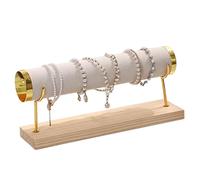 DECORN Support de Support de Bracelet - Support de Bijoux avec Rack en Or pour Bracelet de Collier - Velvet Wrap Watch Holder avec Une Base en Bois pour Les Femmes Filles,Beige,Single Tier