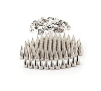 DECORNIJIA 100 pièces Rivets à Vis Alliage Aluminium Argenté Pointes Coniques Métalliques pour Décoration DIY Vêtements Sacs Chaussures et Accessoires Punk