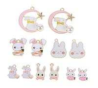 DECORNIJIA 12pièces Charms Lapins Émaillés Kawaii Pour Pâques Pendentifs Animaux Dangle Pour Créations De Bijoux Keychains Et Bracelets