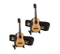 DECORNIJIA 2 ensembles Miniature Guitare Décorative Bois avec Étui et Support Modèle Classique pour Maison de Poupée Cadeau de Naissance et Souvenir de Diplômé de Ornement Musical Élégant