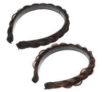 DECORNIJIA 2 pièces Bandeau Large Tressé pour Perruque Tête Antidérapant Style Queue de Cheval Accessoires Coiffure Femme et Fille Design Unique et Confortable Marron Foncé et Noir Marron