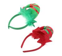 DECORNIJIA 2 Pièces Bandeaux de Noël avec Cornes et Plumes Rouge et Vert Accessoires de Cheveux pour Filles et Femmes Décoration Festive pour Fêtes et Carnaval