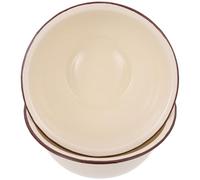 DECORNIJIA 2 pièces Bol Émaillé Vintage Lot de Vaisselle Pratique pour Soupe Salade et Stockage Alimentaire Bassin Profond Émail Blanc Crème sans Couvercle Usage Polyvalent Cuisine et