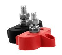 DECORNIJIA 2 pièces Bornier de Distribution Monoposte pour Batterie Bloc de Connexion Laiton et Inox Kit Noir et Rouge pour Voitures Bateaux Camping-cars