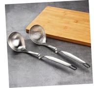 DECORNIJIA 2 pièces Cuillère à Soupe et Écumoire Inox Suspendues pour Hotpot Louche à Soupe Ajourée Ustensiles de Cuisine Lot Crochet Service Maison et Restaurant