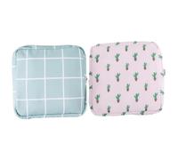 DECORNIJIA 2 pièces de Rangement Portable pour Serviettes Hygiéniques Étanche Pochette Compacte à Capacité à Main Pratique pour Voyage et Design Cartoon Bleu à Motifs Cactus et Carreaux