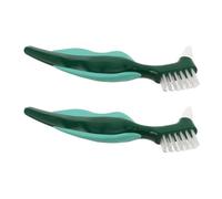 DECORNIJIA 2 Pièces Lot de Brosses à Dents pour Dentier Double Tête Poils Durs et Doux Brosse de Nettoyage Portable pour Prothèses Soin Quotidien des Fausses Dents Outil Ergonomique pour