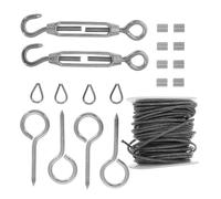DECORNIJIA 23 pièces Kit Câble Acier Inoxydable Revêtu pour Suspension Extérieure Tendeurs et Crochets avec Ressort Montage Facile pour Éclairage Guirlandes Jardin Camping Treillis et Linge
