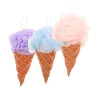 DECORNIJIA 3 pièces Éponge de Bain Forme Crème Glacée Couleurs Pastel Éponge Douce Exfoliante Maille pour Corps Nettoyage Douceur et Mousse Riche