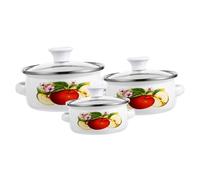 DECORNIJIA 3 pièces Set de Mini Marmites Émail Vintage avec Poignées Doubles Fond Plat Casseroles Légeres et Faciles à Nettoyer pour Cuisson Plaques Électriques et Induction Motif Aléatoire