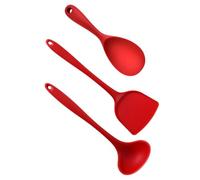 DECORNIJIA 3 pièces Set Ustensiles Cuisine Silicone Rouge Cuillères Service Riz et Spatule Antiadhésive Outils Cuisson et Faciles à Nettoyer pour Usage Quotidien