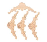 DECORNIJIA 4 Pièces Applique Sculpté Décorations Dangle Massif Non Peint Motifs Floraux Roses pour Meubles Style Européen Classique Autocollants Décoratifs pour Portes Armoires et Lits