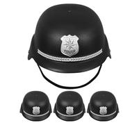 DECORNIJIA 4 pièces Casque Police Garçon Fille Casque Noir Policier Britannique Plastique Accessoire Déguisement Garçon Fille pour Cosplay Halloween Éducatif