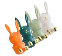 DECORNIJIA 4 pièces Crochets Muraux Adhésifs Lapin Cartoon Multicolores Patère Murale Décorative et Résistante pour Manteaux Sacs Serviettes et Chapeaux Sans Perçage pour Chambre Garçon
