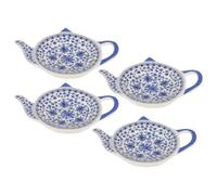 DECORNIJIA 4 pièces Lot de Assiettes Céramique Forme Théière Repose Sachets de Thé Usagés Multifonctions pour Cuisine et Salon Porte-Sachet et Plat à Condiments Bleu Floral