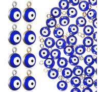 DECORNIJIA 60 pièces Lot Perles Œil Bleu Evil Eye pour Fabrication Bijoux DIY Breloques Bracelet et Collier Or Argent