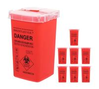 DECORNIJIA 8 Pièces Lot de 8 Poubelles de Sécurité pour Objets Tranchants, Conteneurs en PP Rouge 15 X 10 CM avec Couvercle Double Ouverture, Collecte Sûre des Aiguilles pour Salons de