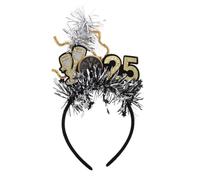 DECORNIJIA Bandeau Nouvel An Noir et Or à Paillettes Étoiles avec Horloge Thématique Accessoire Chic pour Fête et Réveillon