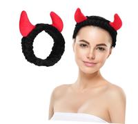 DECORNIJIA Bandeau pour Se Laver le Visage Cornes de Diable Pelucheux Taille Unique Rouge Féminin Soins du Visage Spa Maintien Cheveux