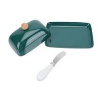 DECORNIJIA Beurrier en Céramique Vert avec Couvercle Boîte à Beurre Rectangulaire 1 Pièce avec Couteau Conserve le Beurre Frais pour Usage Quotidien Accessoire Cuisine et Réfrigérateur
