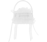 DECORNIJIA Boîte à Alliances Brodée Blanche Poignée en Perle Coussin Doux en Satin Panier Élégant pour Mariage Demoiselle D’Honneur et Saint-Valentin Accessoire de Cérémonie Raffiné