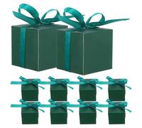 DECORNIJIA Boîtes à Friandises en Carton Kraft Vert 50 Pcs Ruban Vert, Boîtes de Rangement pour Bonbons et Présents pour Mariage, Fête et Anniversaire, Contenant Bonbon Multifonctionnel