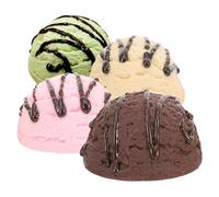 DECORNIJIA Boules de Crème Glacée Artificielles Réalistes en PVC 4 Pièces pour Décoration de Vitrine et Accessoires Photo Parfumés Vanille, Fraise-Chocolat, Matcha et Chocolat