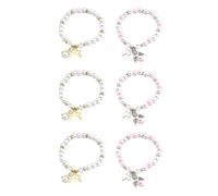 DECORNIJIA Bracelet Bébé Baptême Perles Acryliques 6 Pièces Blanc et Rose Ailes D’ange et Cœur, Bijoux de Poignet pour Filles, Faveurs Créatives pour Événements et Fêtes
