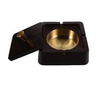 DECORNIJIA Cendrier Carré Coupe-Vent avec Couvercle en Bois et Doublure Acier Inoxydable, Cendrier Intérieur et Extérieur pour Bureau, Maison, Terrasse, Accessoire Décoratif Pratique