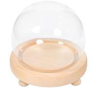 DECORNIJIA Cloche en Verre Transparente 10 CM avec Base en Bois Naturel pour Fleurs Éternelles Décoration Micro-Paysage Protection Anti-Poussière Accessoire Décoratif Intérieur Élégante