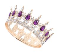 DECORNIJIA Couronne de Mariage Baroque Dorée Strass Goutte Violet Serrage-Tête Diadème Léger et Confortable Accessoire Cheveux Femme pour Mariage Anniversaire et Fête