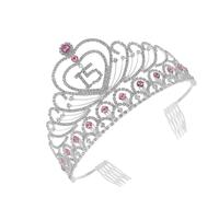 DECORNIJIA Couronne Tiara Rhinestone Éclatante Rose pour Fête Ans Accessoire Élégant Décoration Anniversaire Fille