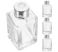 DECORNIJIA Ensemble de 4 Flacons Diffuseurs en Verre 50 ML avec Bouchon Argenté Récipients à Parfum Étanches Rechargeables pour Huiles Essentielles et Parfum D’Intérieur Usage Voiture et