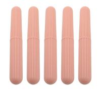 DECORNIJIA Ensemble de 5 Boîtes à Brosse à Dents de Voyage Portables en Plastique Rigide avec Couvercle, Motif Rayé Rose, Étui Compact et Hygiénique pour Randonnée, Salle de Sport et