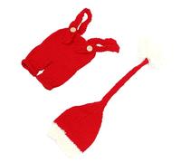 DECORNIJIA Ensemble Photo pour -Né 0-1 Mois Tricoté Main en Laine Rouge Bonnet de Noël Élastique Doux Vêtements pour Photos de Bébé Tenue Confortable et Écologique