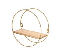 DECORNIJIA Étagère Murale Ronde Doré avec Tablette Naturel Support de Rangement Flottant Géométrique pour Salon Chambre Bureau et Facile à Fixer sans Percer