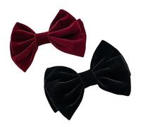 DECORNIJIA Lot de 2 Barrettes à Nœud en Velours, Grandes Pinces à Ressort pour Cheveux Fins et Épais, Couleur Rouge Profond et Noir, Accessoires pour Femmes et Filles, Tenue Quotidienne
