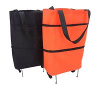 DECORNIJIA Lot de 2 Chariots D'épicerie Pliables et Portables, Petite Charrette à Provisions à roulettes, Structure Robuste, Pliage Compact, Couleurs Orange et Noir, pour Courses