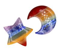 DECORNIJIA Lot de 2 Décorations en Pierre Naturelle Agate, Ornements Lune et Étoile Colorés, Objets Décoratifs pour Bureau et Maison, Accessoires Décoratifs pour Noël et Fêtes