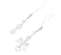 DECORNIJIA Lot de 2 Porte-clés pour Téléphone Portable Pendentifs Étoile et Cœur, Dragonne à Breloques Nœud Décorative en Perles, Accessoires Universels pour Téléphones Mobiles, pour