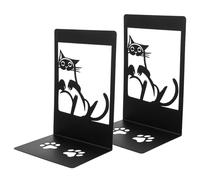 DECORNIJIA Lot de 2 Serrage-Livres Décoratifs pour Étagères en Métal Noir, Motif Chat Ajouré, Supports Robustes pour Livres Lourds, Accessoires de Décoration Intérieure pour Bureau et Salon