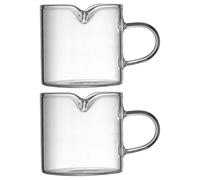 DECORNIJIA Lot de 2 Set de Verres à Expresso en Verre Borosilicate 100 Ml avec Double Bec Verseur Transparent, Pichet à Lait Doseur pour Café Espresso à Domicile, Tasse à Mesurer Polyvalente