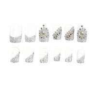 DECORNIJIA Lot de 2 sets de Sets de 24 Patchs pour Ongles Autocollants Blancs Perlé Détachables Conseils pour Faux Ongles Outil de Nail Art Décoration Élégante pour Mariage et Occasions